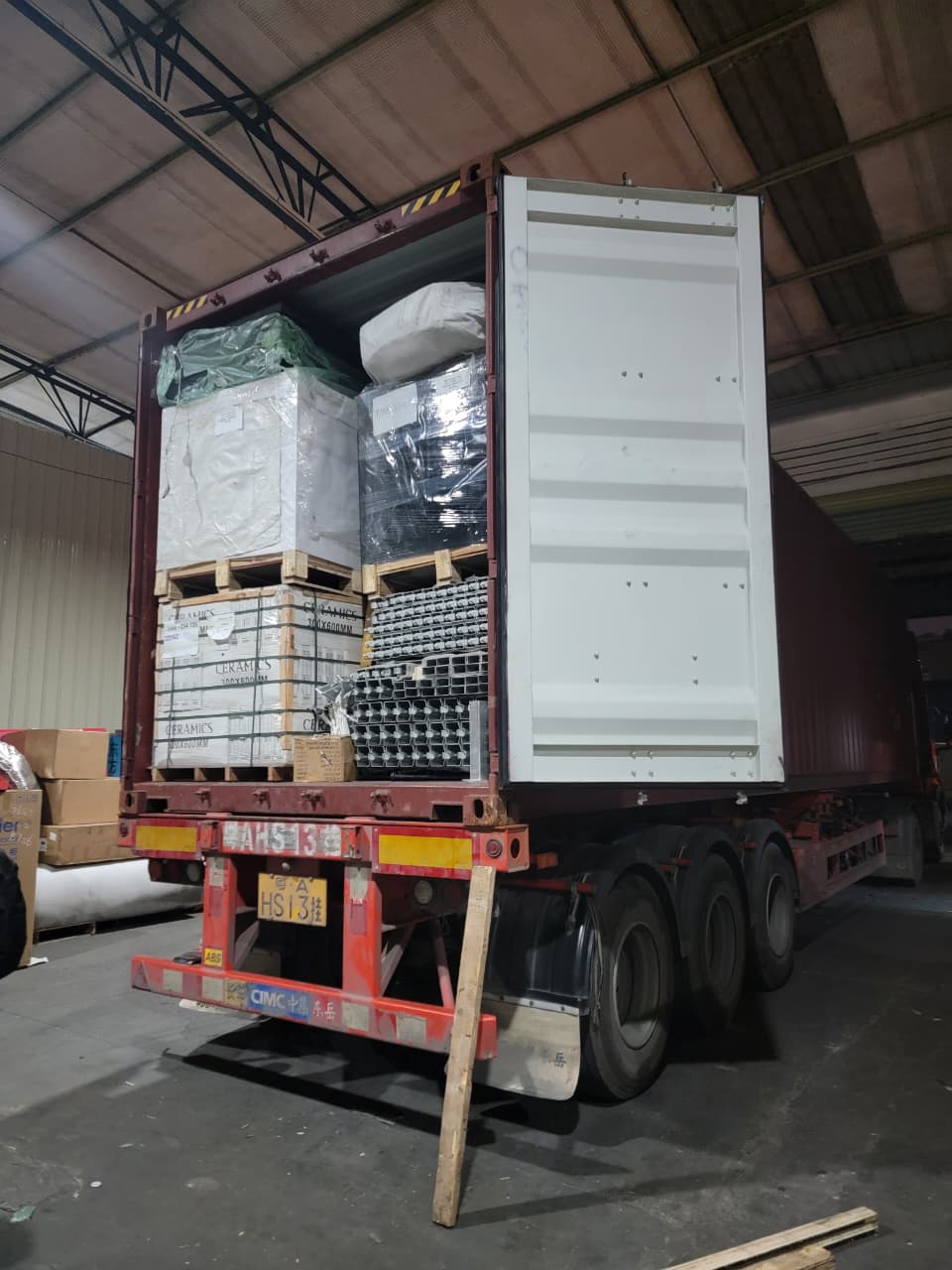 Goods loaded on container truck